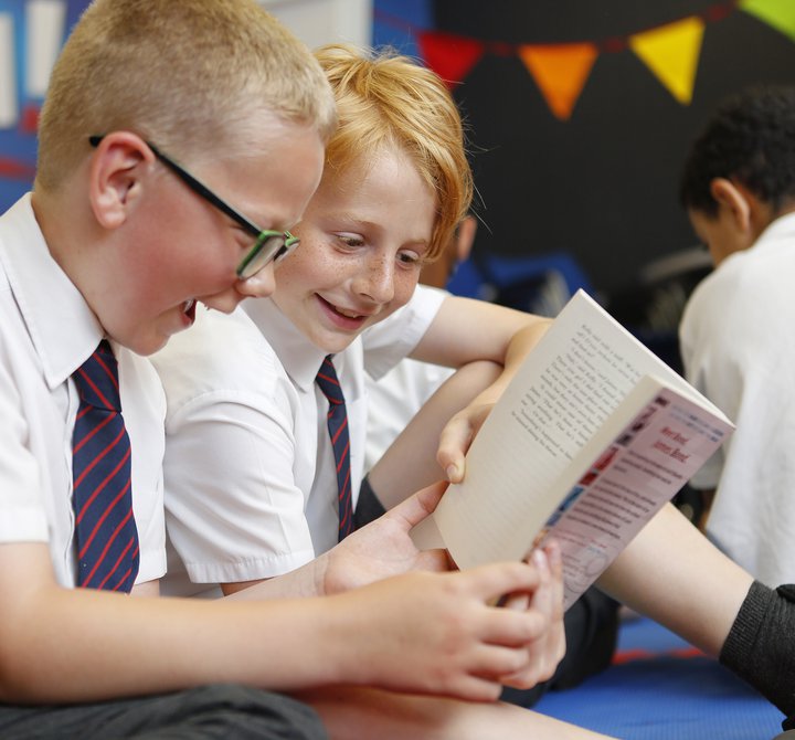 Happy boys reading