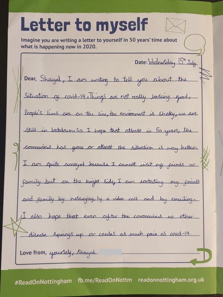 Nottingham s Letter To Myself Gallery National Literacy Trust