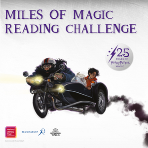 Miles of Magic Reading Challenge, Hagrid and Harry in a flying motorbike